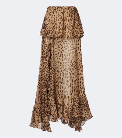 Xu Zhi Xu Zhi Leopard-print ruffed silk maxi skirt