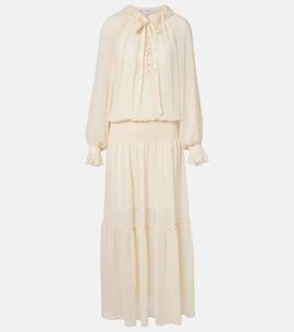 Xu Zhi Xu Zhi Shirred tie-neck maxi dress