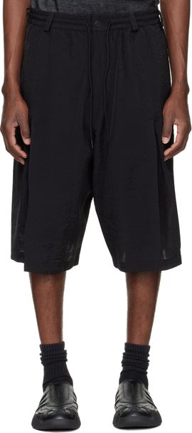 Y-3 Y-3 Black Crinkle Pleated Shorts
