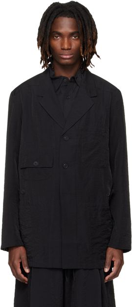 Y-3 Y-3 Black Crinkled Viscose Chore Blazer