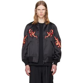 Y-3 Y-3 Black Embroidered Graphic Satin Souvenir Jacket