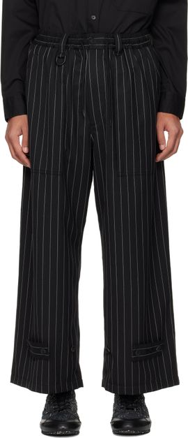 Y-3 Y-3 Black Pinstripe Refined Wool Wide Leg Trousers