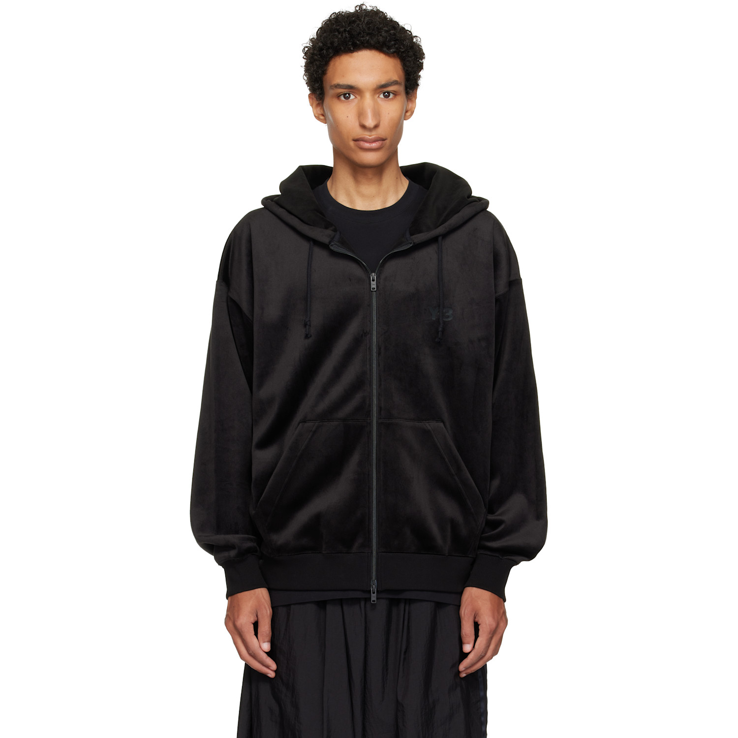 Y-3 - Black Velvet Corduroy Zipper Hoodie