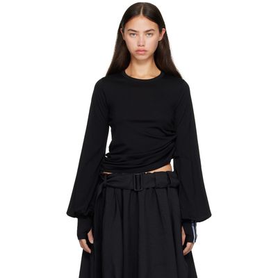 Y-3 Y-3 Black Wool Cinched Drape Long Sleeve T-shirt