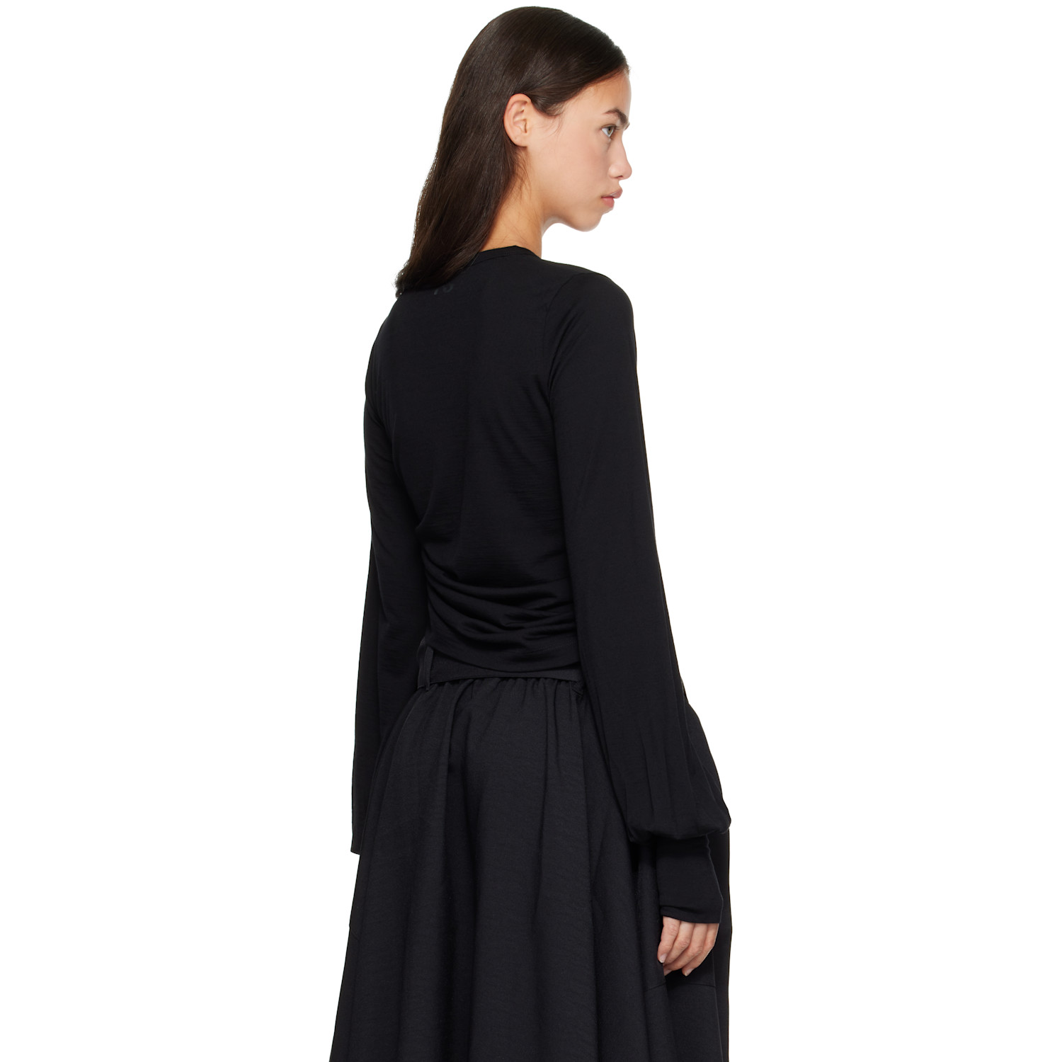 Y-3 - Black Wool Cinched Drape Long Sleeve T-shirt
