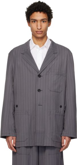 Y-3 Y-3 Gray Pinstripe Refined Wool Chore Blazer