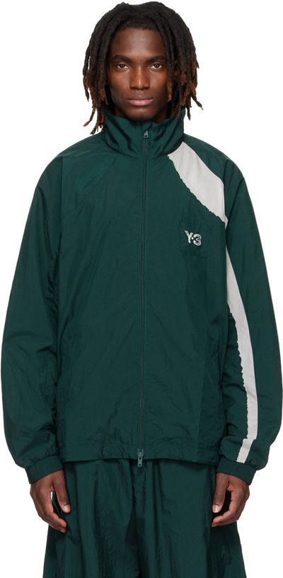 Y-3 Y-3 Green Raw Edge 3 Stripes Nylon Shell Jacket