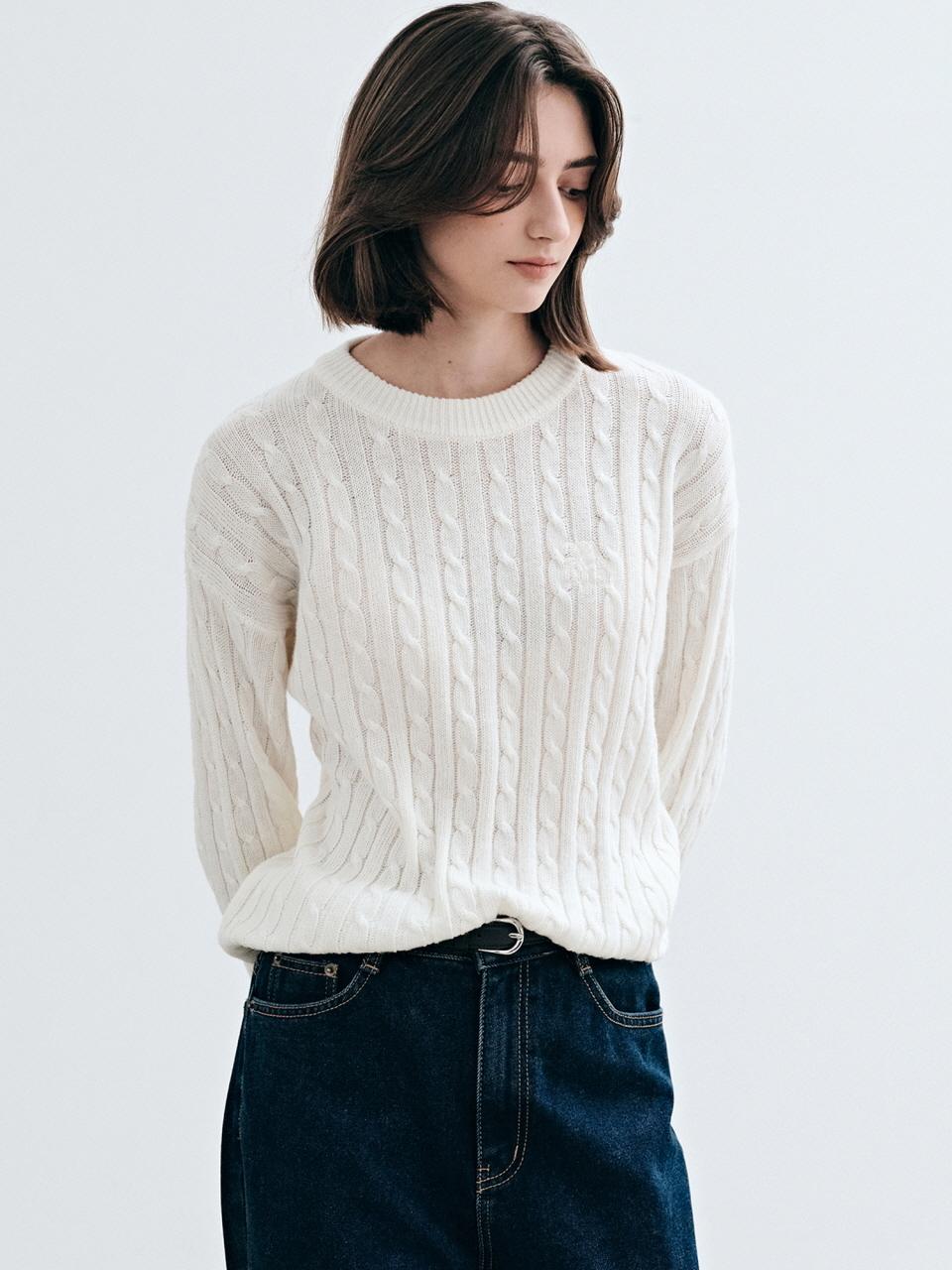 YAN13 CABLE CREWNECK PULLOVER_CREAM