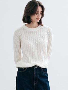 YAN13 CABLE CREWNECK PULLOVER_CREAM
