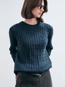 YAN13 CABLE CREWNECK PULLOVER_NAVY