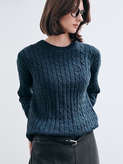 YAN13 CABLE CREWNECK PULLOVER_NAVY