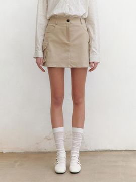 YAN13 CARGO COTTON SKIRT [BEIGE]