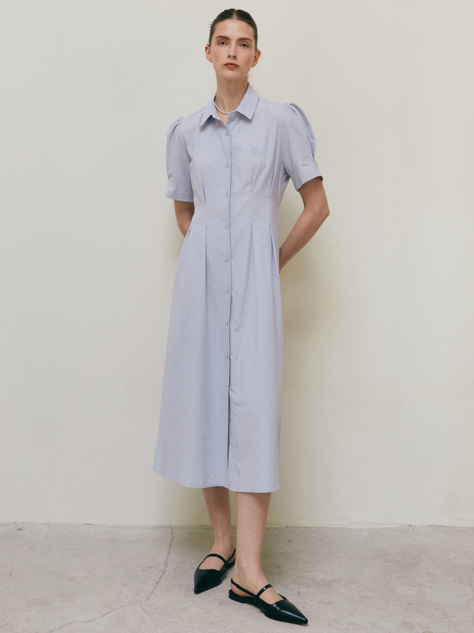 YAN13 Classic Pintuck Shirt Dress_Sky Blue
