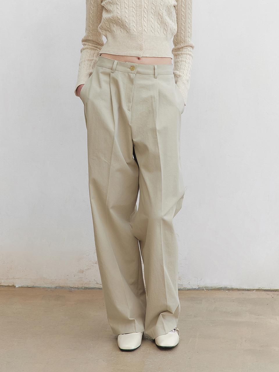 YAN13 EVER COTTON WIDE PANTS [KHAKI BEIGE]