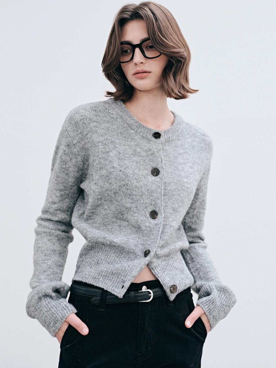 YAN13 FLUFFY BUTTON CARDIGAN_GRAY