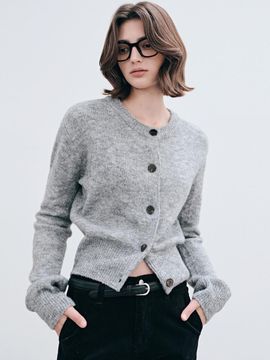 YAN13 FLUFFY BUTTON CARDIGAN_GRAY