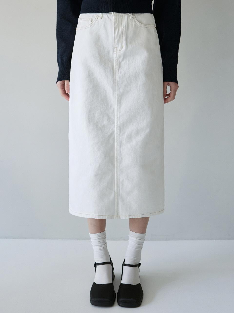 YAN13 H-LINE DENIM SKIRT_WHITE