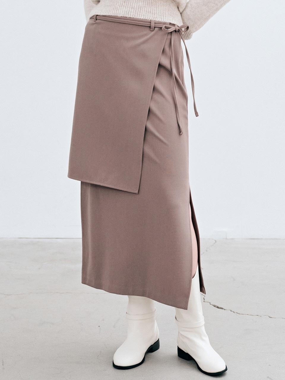 YAN13 MAXI PLEATED WRAP SKIRT_BROWN