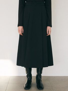 YAN13 Pleats Pintuck Long Skirt_Black