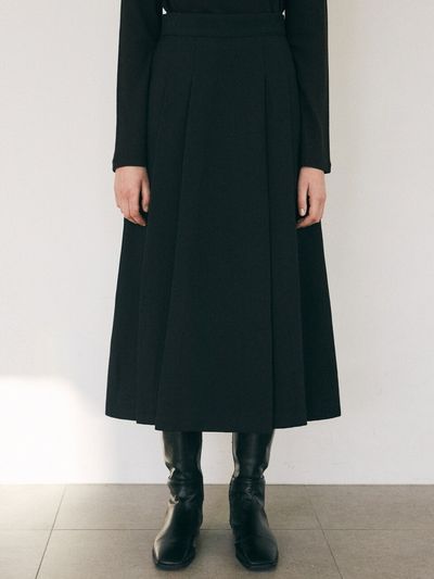 YAN13 Pleats Pintuck Long Skirt_Black
