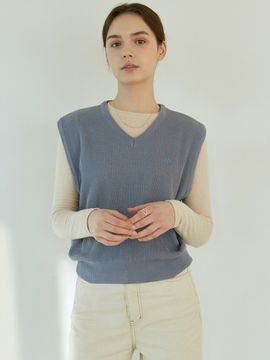 YAN13 Rib V-neck Knit Vest_Blue