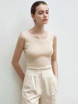 YAN13 Ribbed Sleeveless Knit_Beige