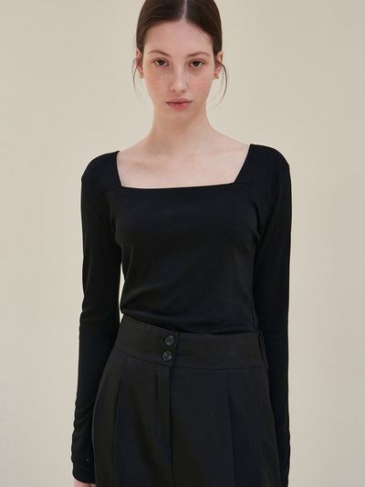YAN13 Square Neck Top_Black