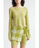 YanYan YanYan Gingham Check Wool Boatneck Sweater - 1