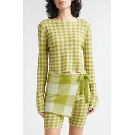 YanYan YanYan Gingham Check Wool Boatneck Sweater