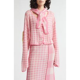 YanYan YanYan Gingham Check Wool Cardigan with Removable Hood