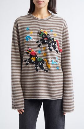 YanYan YanYan Lunar New Year Horse Embroidered Roll Neck Lambswool Sweater