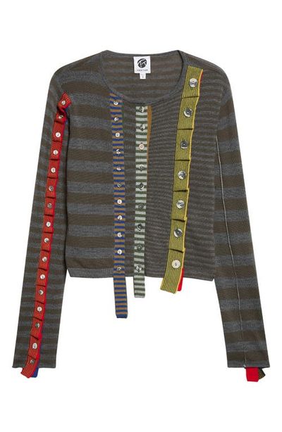 YanYan YanYan Mismatch Placket Merino Wool Cardigan