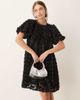 YAS YAS 3D textured rose mini smock dress in black with shimmer gold - 2