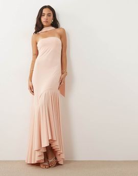 YAS YAS bandeau scarf detail maxi dress in pale pink
