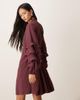 YAS YAS boho ruffle sleeve mini dress with tie waist in burgundy-Red - 3