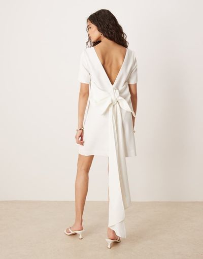 YAS YAS bow back statement mini dress in white