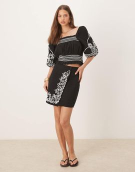 YAS YAS contrast cornelli embroidered mini skirt in black - part of a set