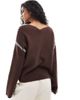 YAS YAS contrast stitch detail sweater in brown - 3