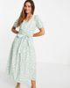 YAS Y.A.S cotton tie waist midi dress in mint floral-Multi - 4