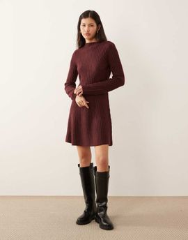 YAS YAS engineered rib knit mini dress in burgundy