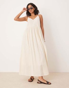 YAS YAS Festival boho style crochet trim cami midi dress in cream-White