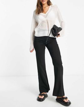 YAS Y.A.S flared pants with chunky belt loops in black