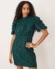 YAS YAS fluffy textured sequin mini dress in dark green - 1