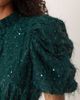 YAS YAS fluffy textured sequin mini dress in dark green - 2