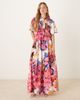 YAS YAS fluted sleeve midi dress in pink abstract floral print-Multi - 1