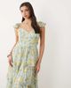 YAS YAS flutter sleeve tiered chiffon maxi dress in soft floral print-Multi - 4
