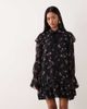 YAS YAS frill trim chiffon mini dress in black based floral print - 1