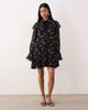 YAS YAS frill trim chiffon mini dress in black based floral print - 3