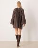 YAS YAS frill trim volume sleeves chiffon mini dress in brown plaid - 4