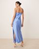 YAS YAS halter neck satin maxi dress with corsage detail in provence blue - 3